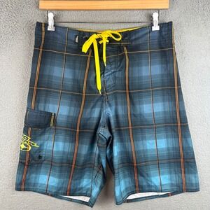 Y2K No Fear Mens Plaid Board Shorts Size Medium Swim Trunks Cargo